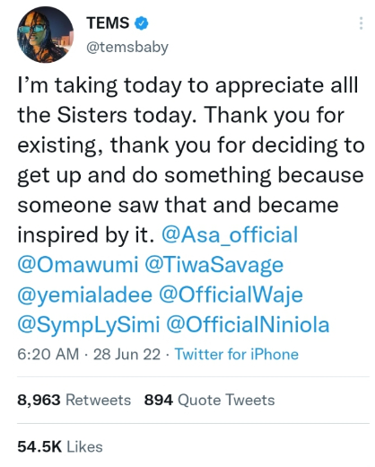 BET Awards: "Anyone Can Inspire You," Davido Responds After Tems Praises Fellow Female Stars For Inspiring Her