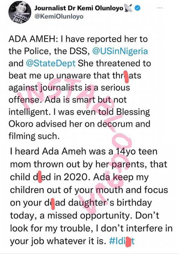 Kemi Olunloyo receives harsh criticism after revisiting her dispute with late actress Ada Ameh in "You Don't Know When To Stop."