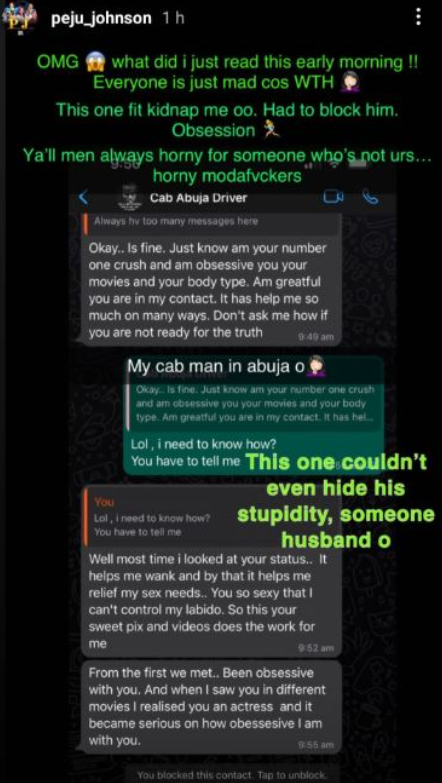 Actress Peju Johnson Discloses Unpleasant Messages From A Married Cab Driver