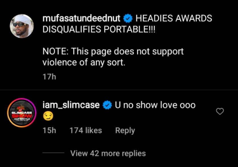 Slimcase reacts to Portable Disqualification by Headies - "U No Show Love O"
