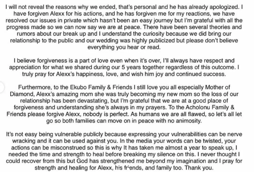 'I Was Broken Publicly,' says Fancy Acholonu of Alex Ekubo rumors.