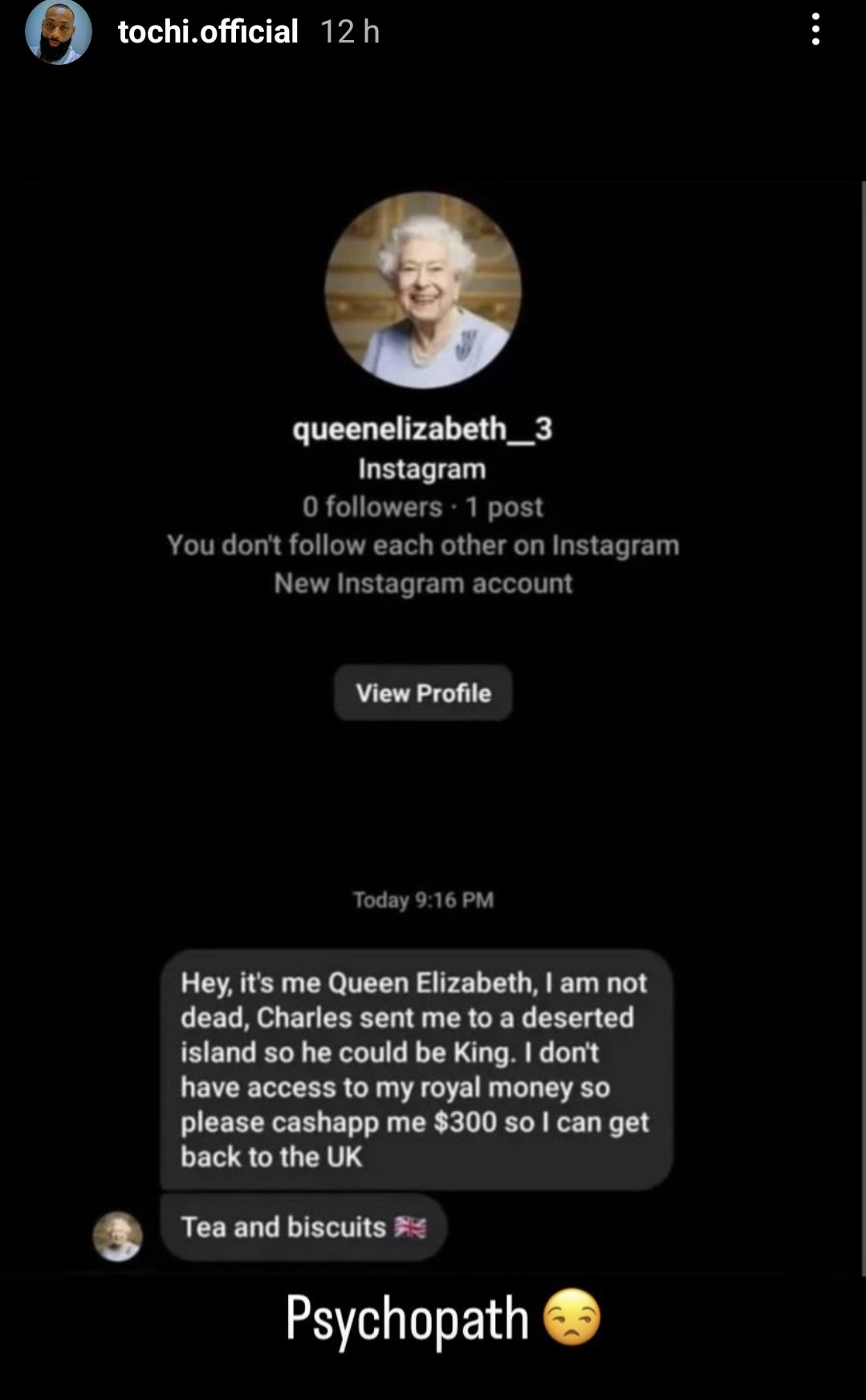 Tochi of Ex BBNaijah= housemate is terrified by the message he got  from "Queen Elizabeth."