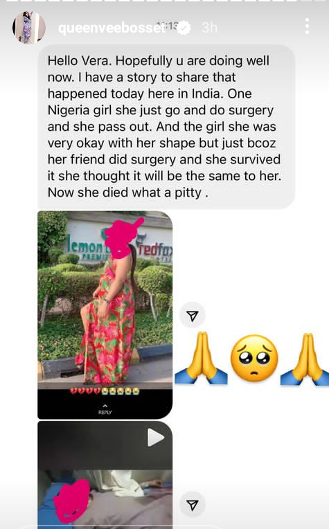 A 28-year-old Nigerian woman passes away during plastic surgery in India.