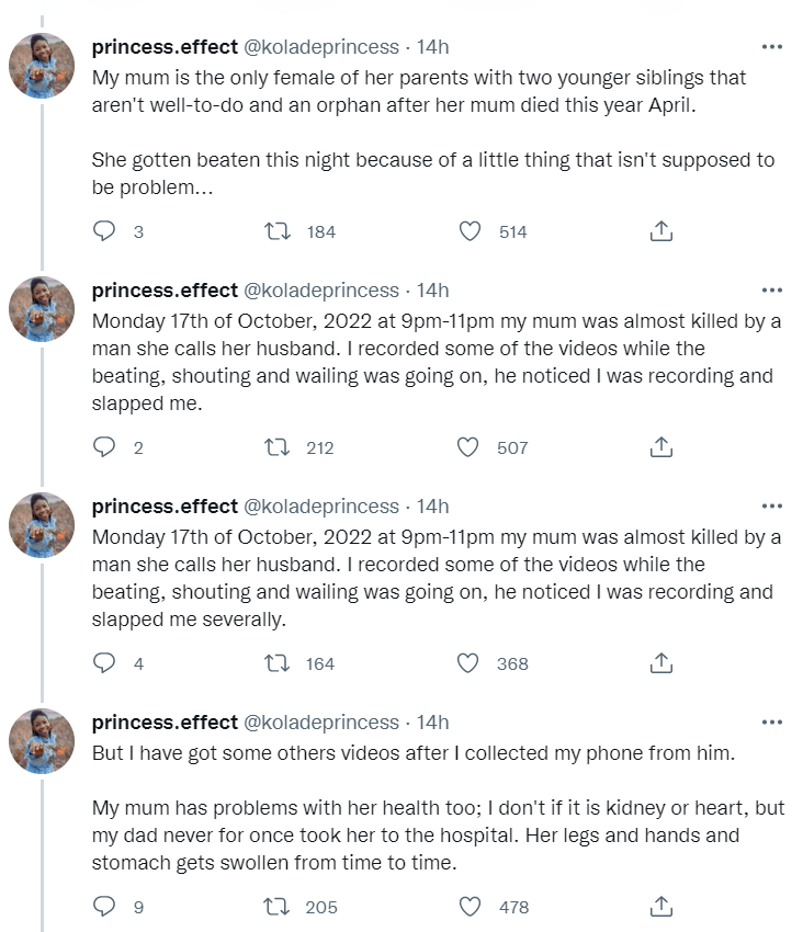 ‘I must speak up to stop my mother from becoming like Osinachi’, Lady  who cries out for assistance for her mother who has been the victim of domestic abuse.	