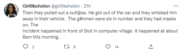 Police starts investigation of armed men wearing mask and allegedly kidnaped  a motorist in Lagos.