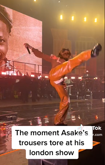 Watch The Moment Asake’s Trouser Get Torn On Stage In UK