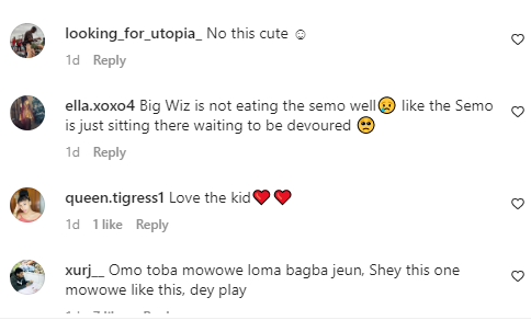 Online outrage is caused by a video of Wizkid teaching his son Zion how to eat "Semo."