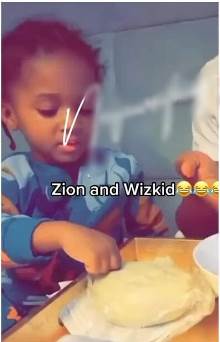 Online outrage is caused by a video of Wizkid teaching his son Zion how to eat "Semo."