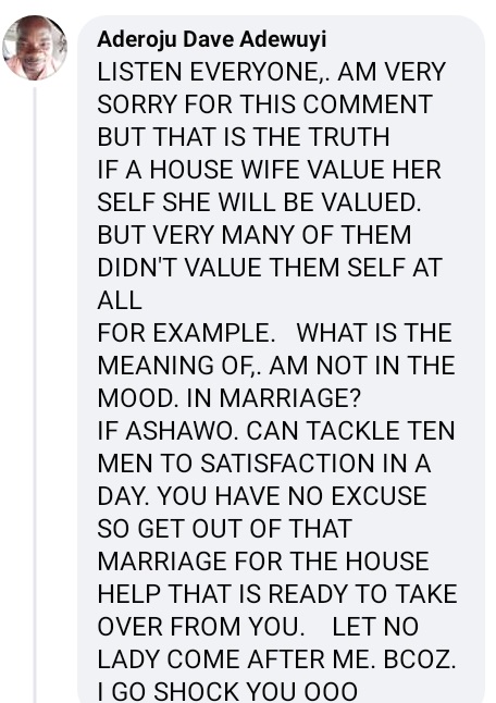 Nigerian Man: "If 'Ashawo' Can Handle 10 Guys Everyday, You Have No Excuse Not To Please Your Husband."