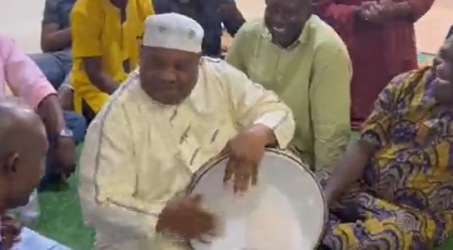 A popular clip shows the governor of Osun State, Adeleke, beating the drum and socializing with his supporters.
