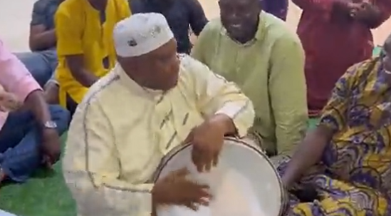 A popular clip shows the governor of Osun State, Adeleke, beating the drum and socializing with his supporters.