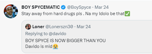 Please avoid using hard drugs: Boy Spyce Advices Fan Over  Davido Comparison