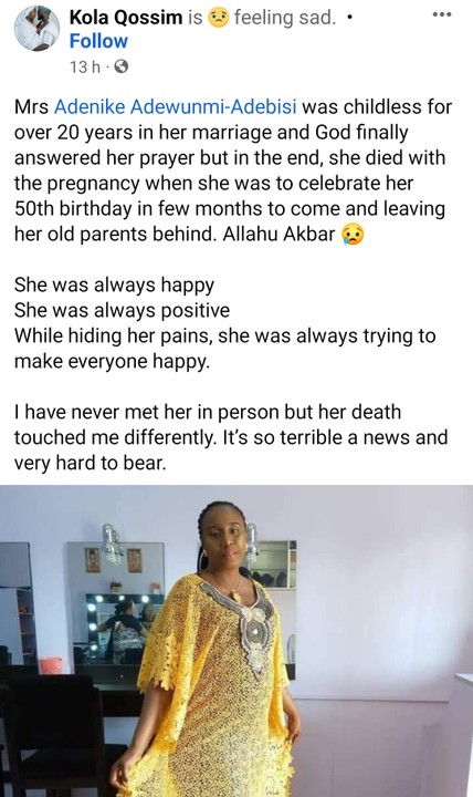 Adenike Adewunmi-Adebisi, a well-known blogger, passes away before turning 50 while pregnant with her first child (Photos)