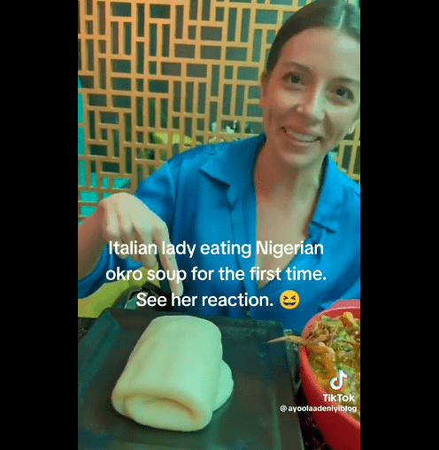 Italian Woman's First Taste of Nigerian Okra Soup Stirs Reaction (Video)