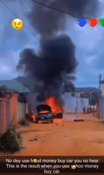 Man Watches in Wonder as His Million Naira Benz Burns Down in Flames (Video)