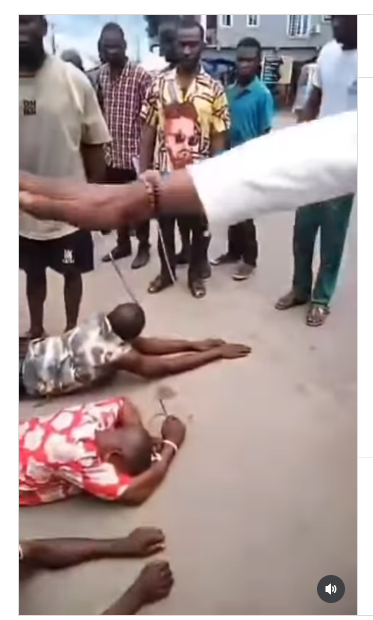 For drug abuse in the Rivers community, young residents flog a police officer and two other people (video).