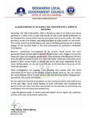 In Cross River, An elderly man who was accused of Murder was forced into a coffin with C0rpse Lying Dead.