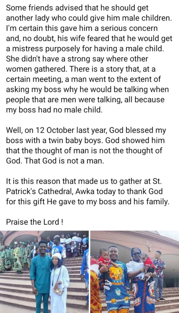 Set of twin boys are welcomed by a Nigerian father of five daughters who was called out for not having male children.